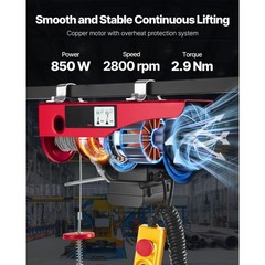 Uimoso Electric Hoist 880 lbs Lift with Wired Remote Control, 850W, 110V