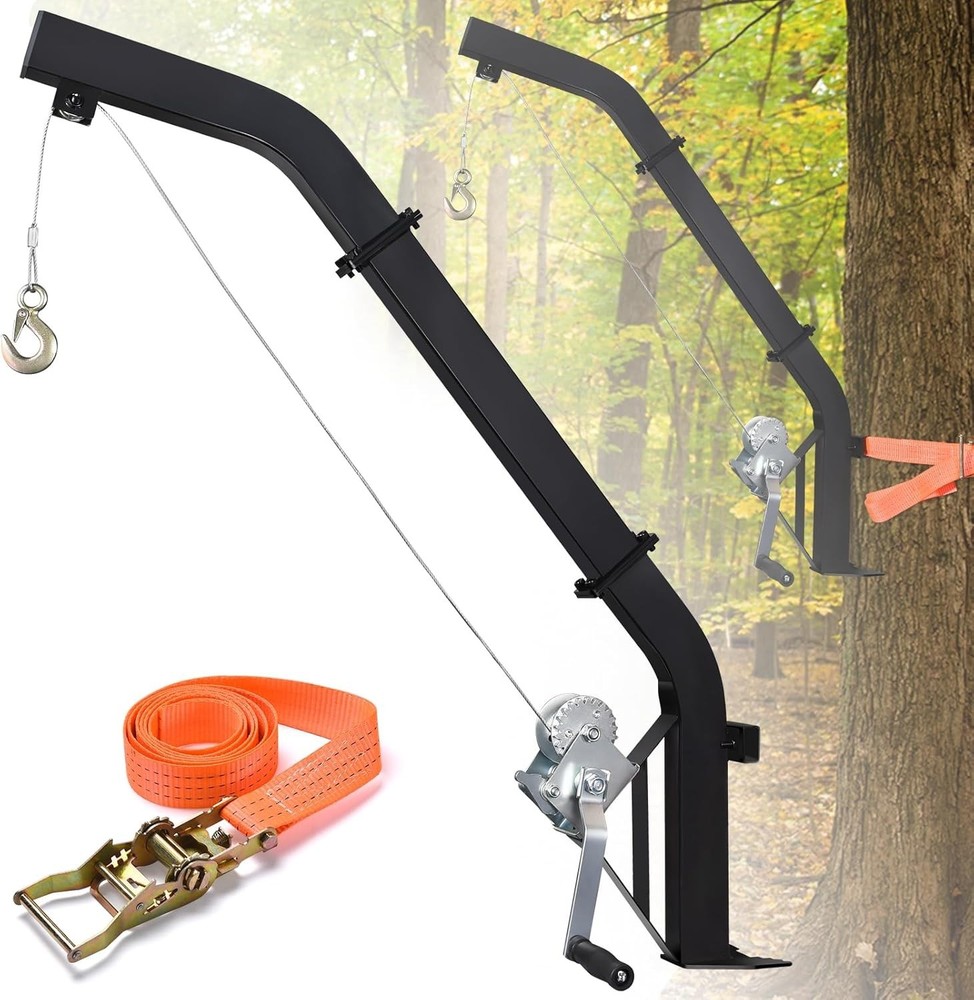 Heavy-Duty Carbon Steel Deer Hoist – 23FT Cable and Ratchet Strap for Stability
