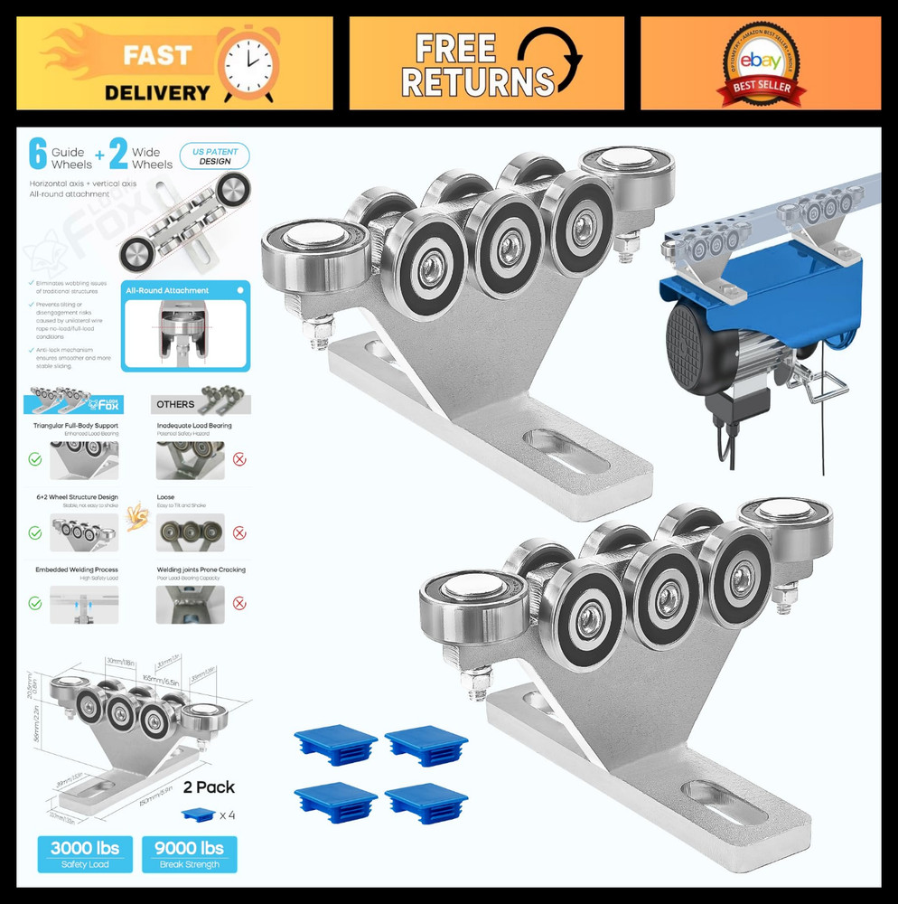 6+2 Wheel Unistrut Trolley – Electric Hoist with Anti-Lock & Anti-Fall Features,