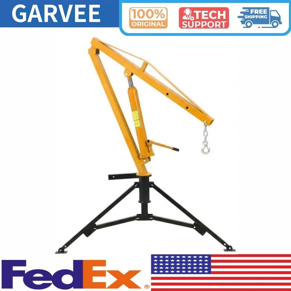 1000 LBS Hydraulic Pickup Truck Crane 360° Swivel Hitch Mounted Hoist Adjustable