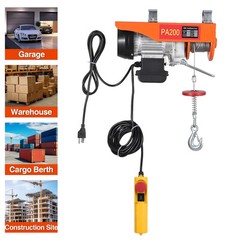 440 Lbs Electric Hoist, 460W 110V Electric Steel Wire Winch, 6.5FT Double Slings