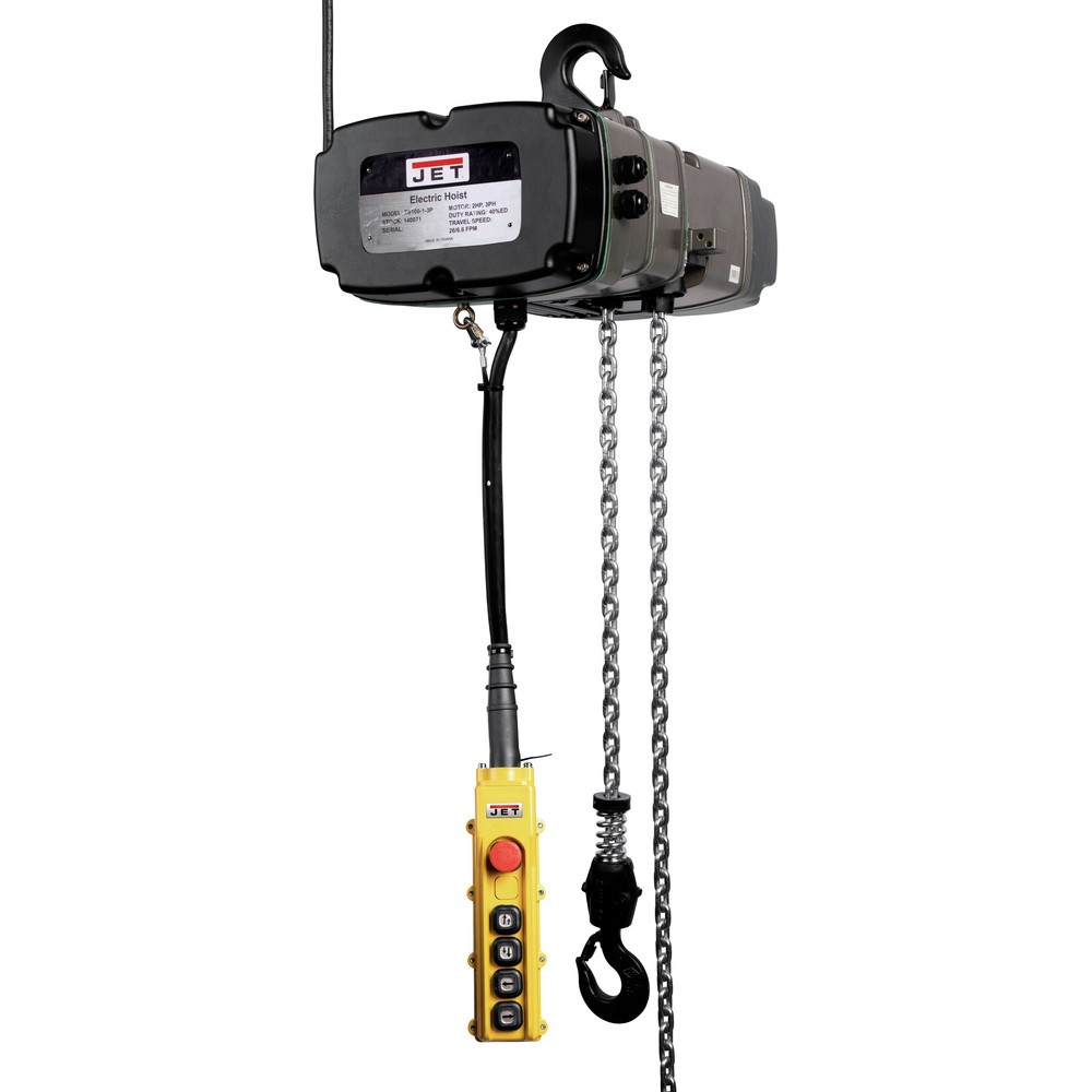 Jet 144006K 460V 1 Ton 20’Lift Elec Chain Hoist w/Trolley and 16′ Pendant New