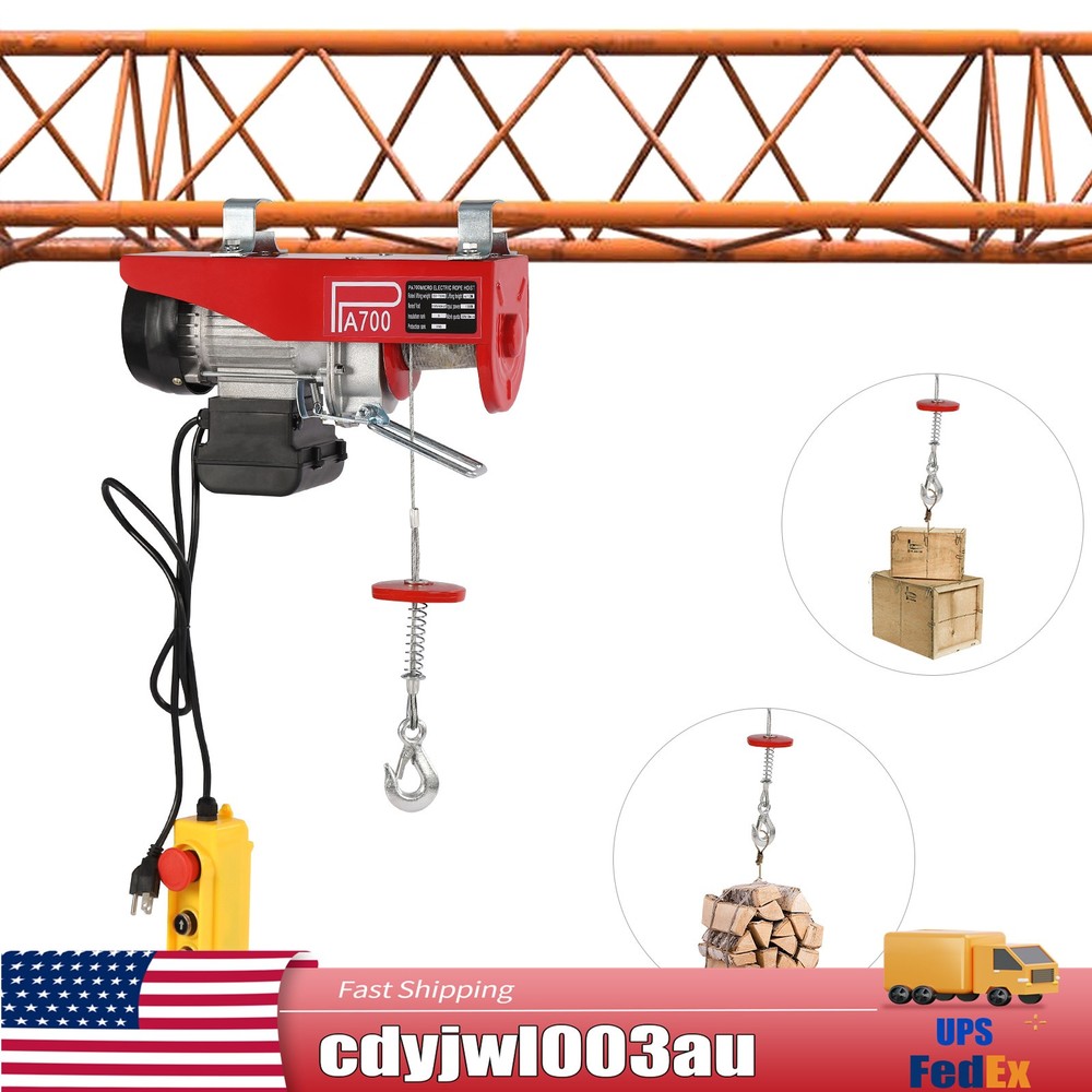 1543lbs Overhead Electric Hoist Crane Lift Garage Winch with Remote 110V US