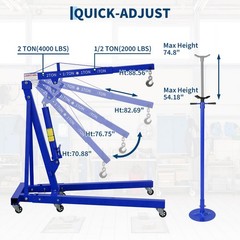 2 Ton Engine Hoist Folding Cherry Picker Lift w/ 3/4Ton Underhoist Support Stand