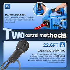 1,100Lb Electric Hoist with Wire Remote Control 16Ft/Min, 110/120 Volt 25Ft Port