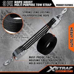 Heavy-Duty 4000LB Break Strength Rope Hoist & 2PK 8ft Lift Sling, Black