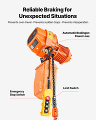 1100lb Electric Chain Hoist 20FT Lift w/ Wireless & Wired Remote 3 Phase
