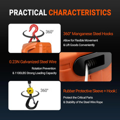 110V Electric Hoist Winch 1100Lbs Capacity 25Ft Lift Height Portable Power Winch