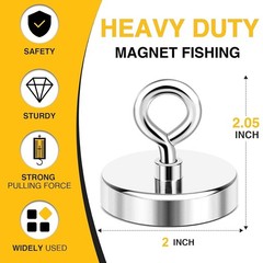 DIYMAG Magnet 2 Inches 350 Lbs Strong Magnets 50mm(2 inches), Single Hole