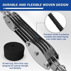 Block and Tackle Pulley System, Upgraded 4-Wheel Rope Pulley Hoist with 2 Lif…