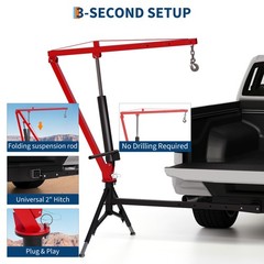 Hydraulic Pickup Truck Crane 1000lbs 360° Swivel Hoist Lift Hitch Mounted Crane