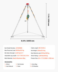 VEVOR 1200 lbs Rescue Tripod Kit – 98.5 ft Cable Winch