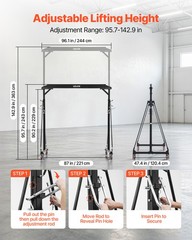 VEVOR Adjustable Gantry Crane 2200 lbs Portable Lift Hoist Frame 95.7″ to 142.9″