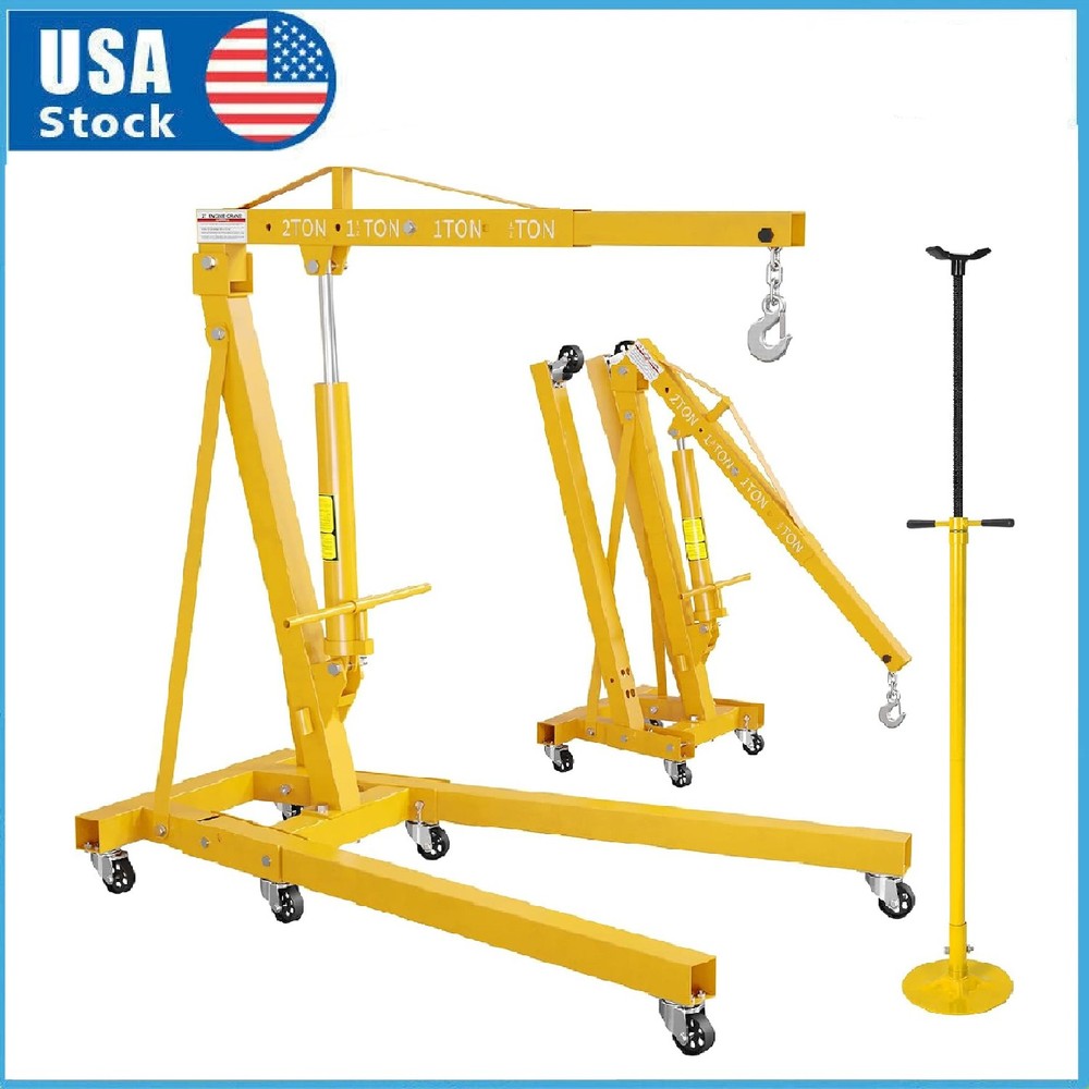 2 Ton Folding Engine Hoist Lift ,Hydraulic Shop Crane w/Underhoist Support Stand