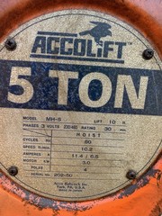 ACCOLIFT 5 Ton Electric Chain Hoist 10 Feet of Lift Untested As is