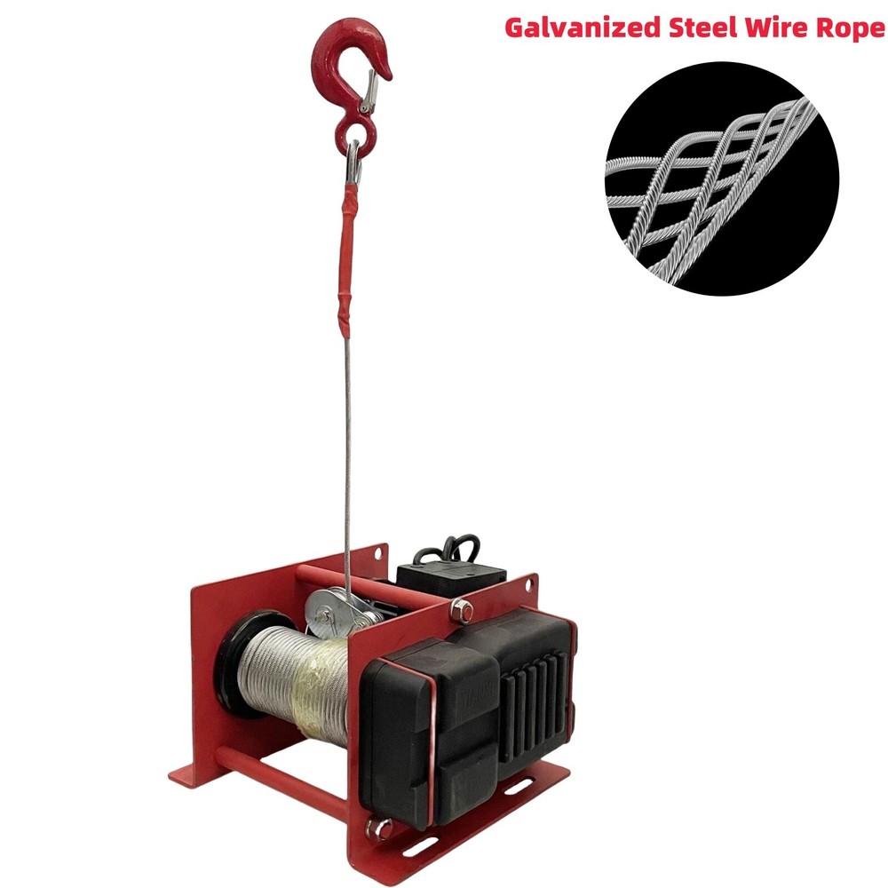 220V Small Winch Electric Hoist Cranes Drum Winding Steel Wire Lifter 800KG
