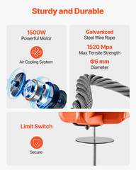 3-In-1 Electric Hoist Winch, 1100 Lbs Capacity, 1500W Portable Power Winch, 30 F