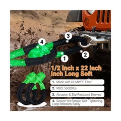 Kinetic Recovery Rope Tow Strap – 1″ x 30ft – 36,500lb Breaking Strength with…