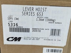 NEW COLUMBUS McKINNON 5316 CM SERIES 653 1.5 TON LEVER HOIST w/ 10′ FALL