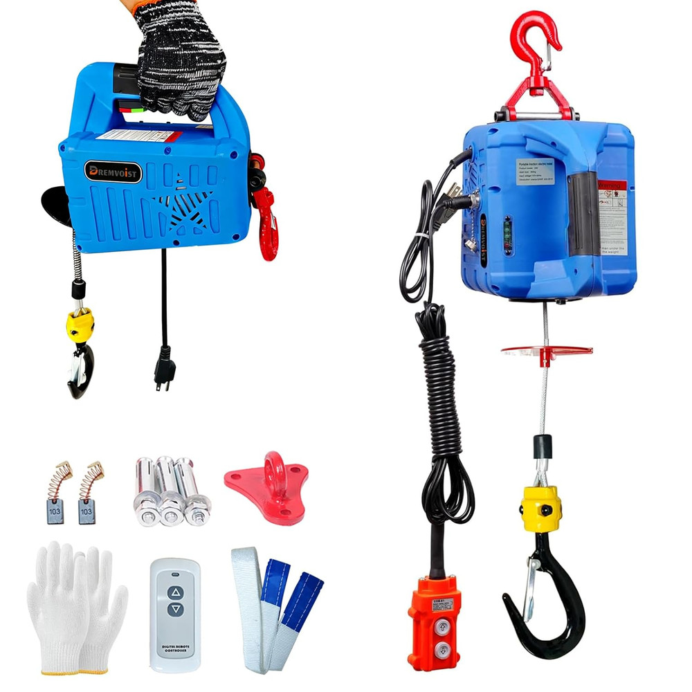 1100Lb 3-in-1 Electric Hoist Winch with Remote Control, 26Ft Lift Height