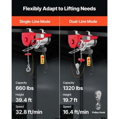 1320 lbs Electric Hoist 1150W 110V Steel Wire Winch 40ft Cable 14ft Remote