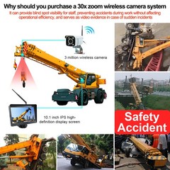 Wireless 30X Zoom Camera & 10.1″ Monitor System For Safe Operation Crane