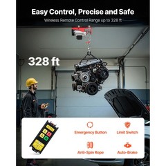 Uimoso Electric Hoist 880lbs Crane Winch with Wireless Remote Control 850W 110V