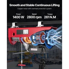 VEVOR Electric Hoist Crane Winch 2200 lbs 328 ft Wireless & 14 ft Wired Remote