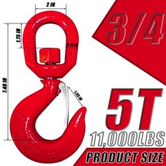 5 Ton Swivel Hooks, Heavy Duty 360° Rotating Crane Hook with Safety Latch,