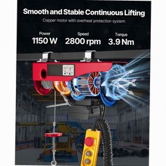 1320lb Hoist, 40ft Lift, Steel Wire, Wired Remote