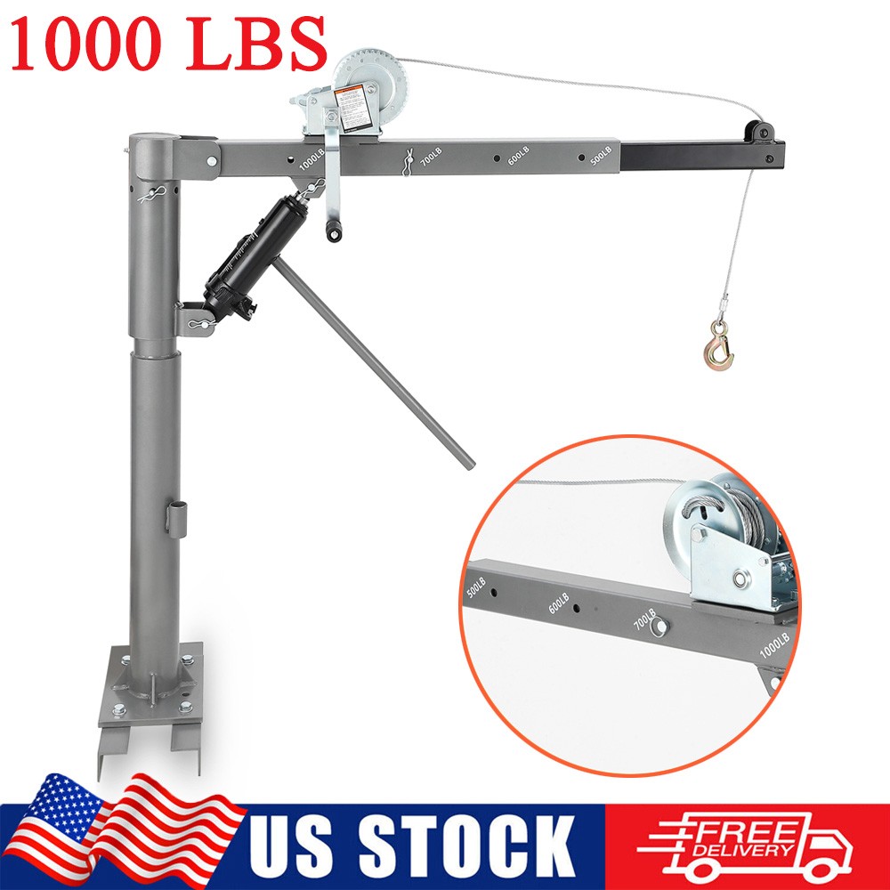 1000LBS Folding Hydraulic Pickup Truck Crane 360° Engine Bed Hoist Lift w/ Winch