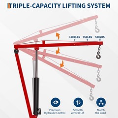 1000 lbs Hydraulic Pickup Truck Crane Hitch Mounted Crane 360° Swivel Hoist Lift