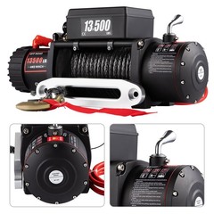 SIHAO 13500LBS 12V Electric Winch 92FT Synthetic Rope For Truck ATV Off Road 8