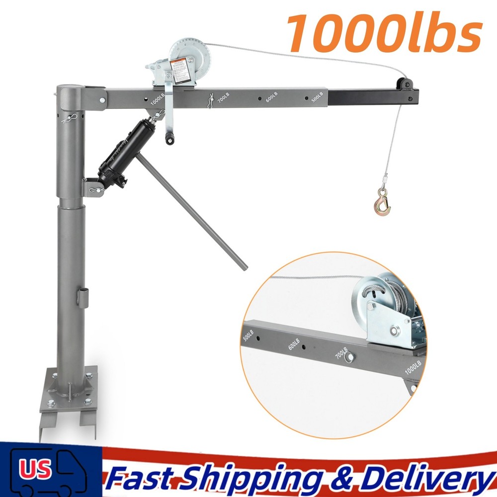 Folding Hydraulic Pickup Truck Crane 360° Engine Bed Hoist with Winch 1000 LBS