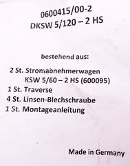Vahle pantograph set for DKSW 5/120 -2 HS 0600415/00-2 contact line -unused-