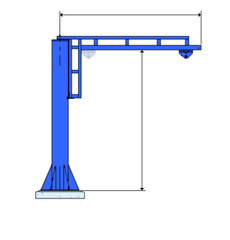 GORBEL FOUNDATIONLESS WORK STATION JIB CRANE – 500 LB CAP. SPAN 16 FT HUB 14 FT