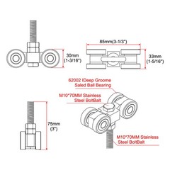 4 Wheel Silent Trolley Assembly Roller with Screw Nuts for 1-5/8″ Taller Channel