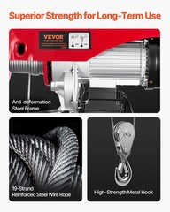 Electric Hoist 2200lbs Crane Winch with Wired Remote Control 1600W 110V