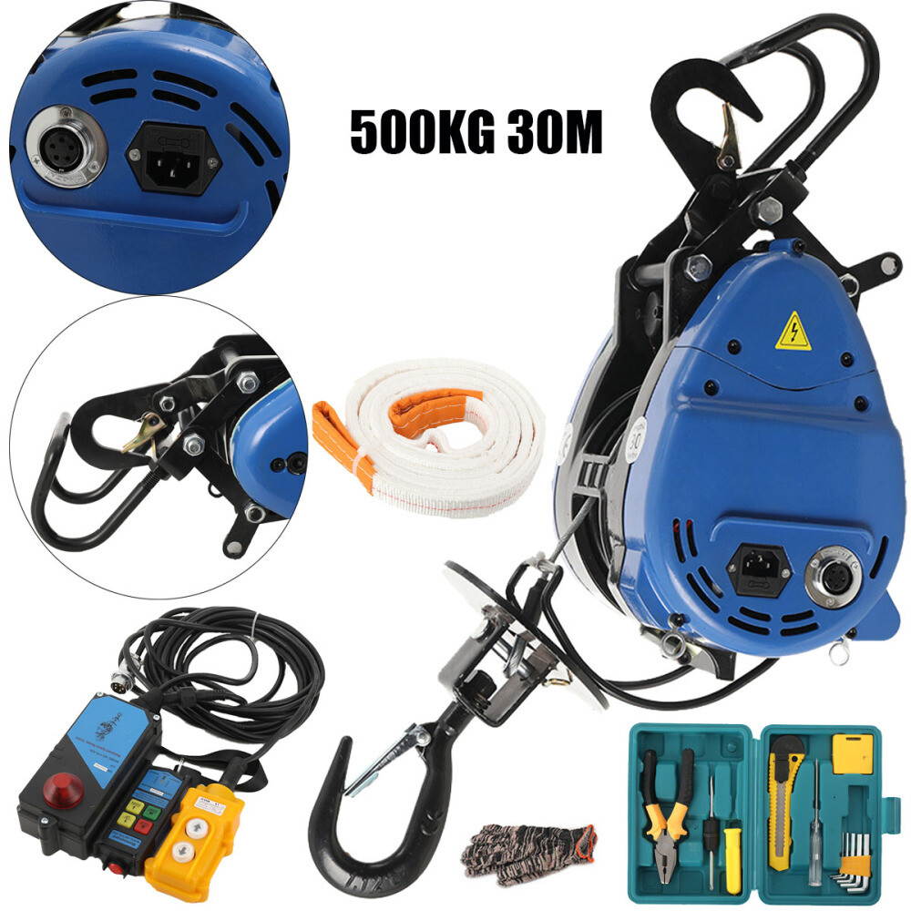 Electric Hoist Winch Portable Crane Lift Wireless Remote Control 30M 500kg Lift