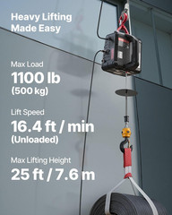 2-In-1 Electric Hoist Winch, 1100 Lbs Capacity, 1500W Portable Power Winch Crane
