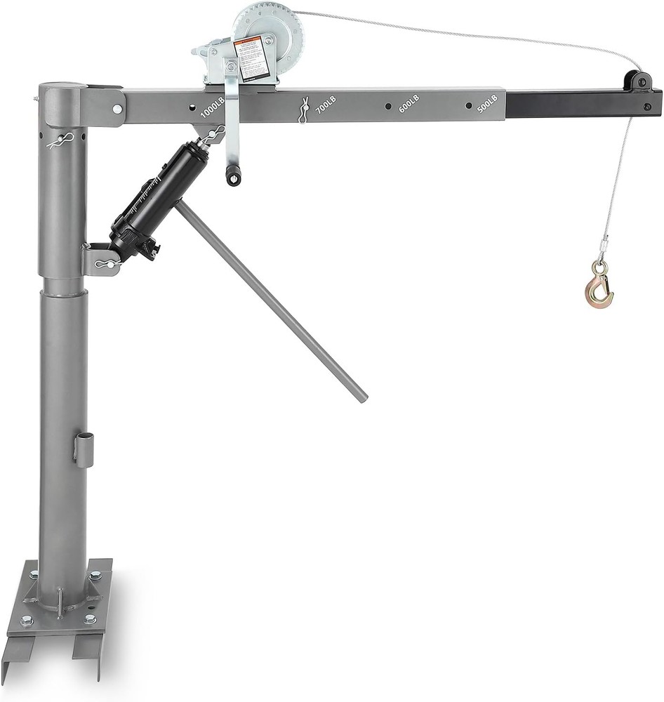 Pickup Truck Crane Hoist Manual Winch 360° Swivel Jib 1000lbs 4 Load Adjustable