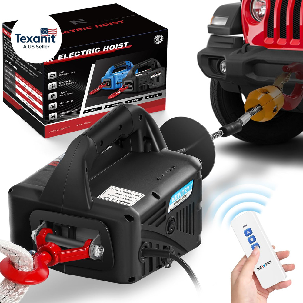 3 in 1 Electric Hoist Winch 1,100Lb Wireless Remote Control, Cable Remote Contro