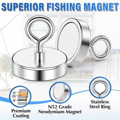 Strong Fishing Magnet 2.36 inch 500lbs Rare Earth inches, silver