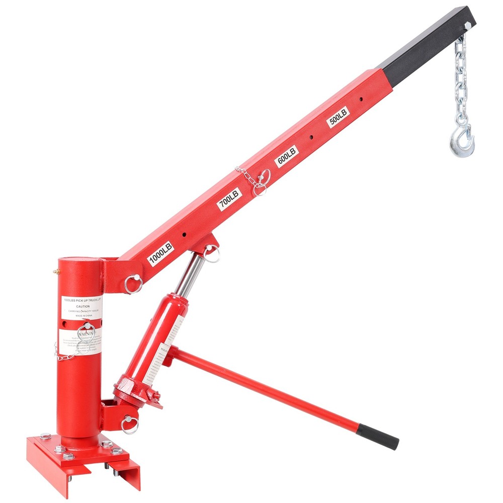 Pickup Truck Hoist 1000lb Crane Swivel Base Lock Jib Lift Red