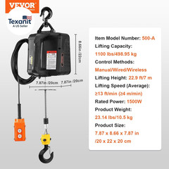 3-In-1 Electric Hoist Winch, 1100Lbs 1500W Portable Power Winch Crane, 110V/120V