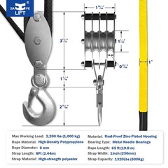 Block and Tackle Pulley System, Upgraded 4-Wheel Rope Pulley Hoist with 2 Lif…