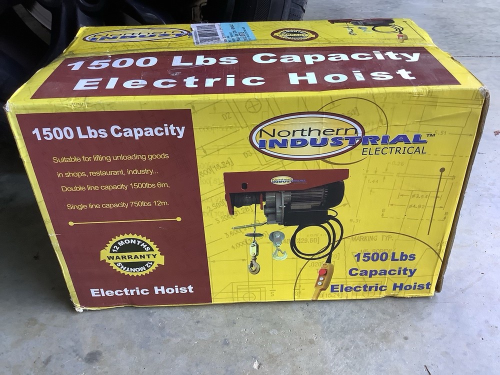 Northern Industrial Electrical 1500 Lbs Capacity Electric Hoist; New/NOS/NIB.