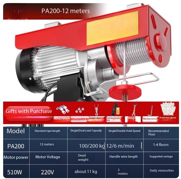100/200 Kg Electric Hoist Wire Rope Suspension Crane, Electric Winch 220V