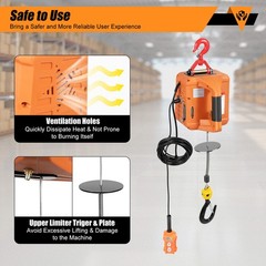 Electric Hoist Winch, 440 lbs Capacity, 1500W, Wireless Remote, 16 ft/min, 3in1