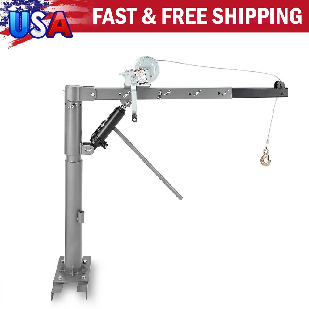 1000 LBS Pickup Truck Crane, Hydraulic Hoist Lift Manual Winch, w/ 360° Swivel